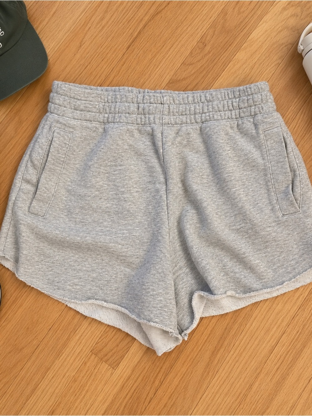 Aerie Gray Fleece Lounge Sweat Shorts Raw Hem